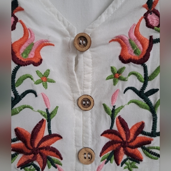 Boho Peasant Blouse With Embroidered Flowers - Picture 8 of 11